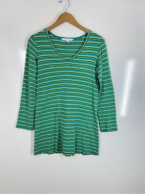 2005 Victoria’s Secret Y2K Striped V Neck Green Long Line T-Shirt Mini Dress